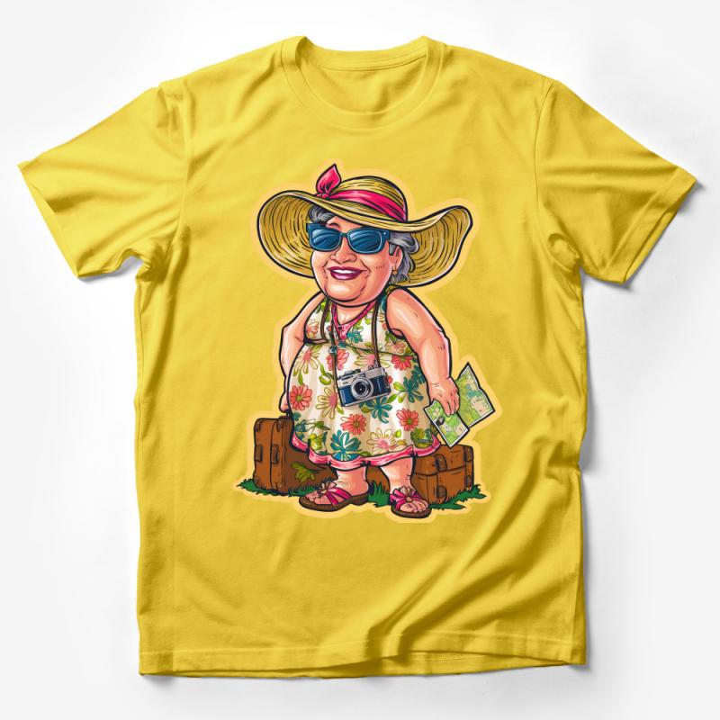 Fun Traveler Cartoon T-Shirt, Stylish Tourist with Camera Graphic Tee, Summer Vacation Apparel, Unique Sightseer Gift Idea Male T-Shirt