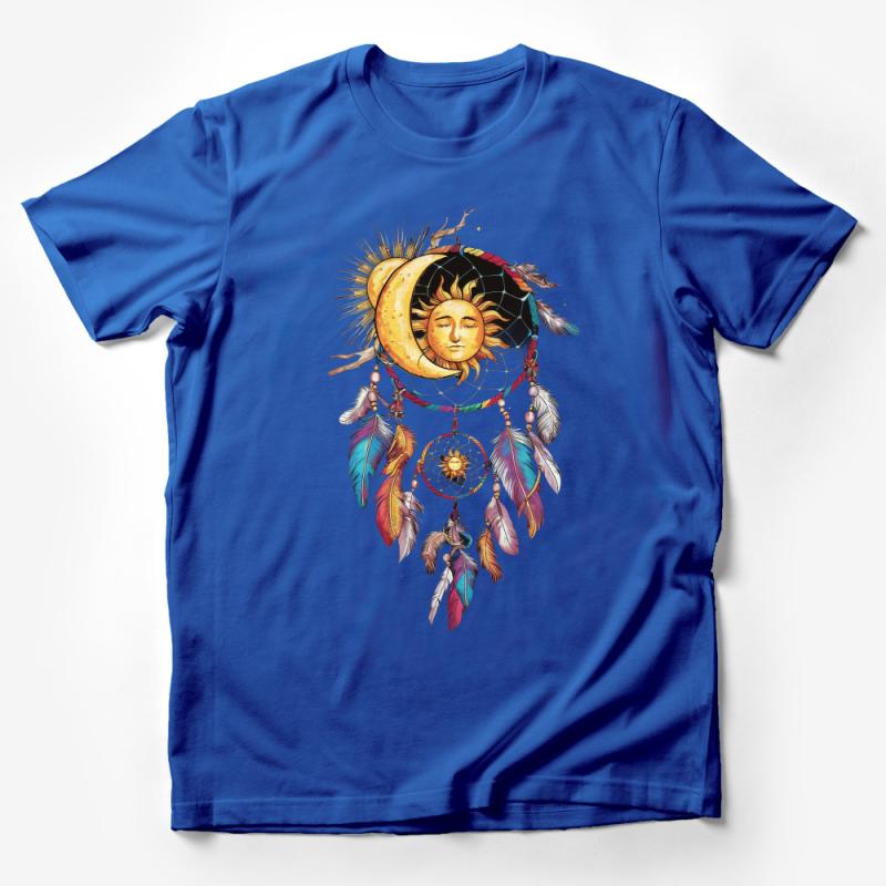 Boho Chic Dreamcatcher Tee, Moon and Sun Graphic T-Shirt, Unisex Bohemian Style Top, Spiritual Gift Clothing Male T-Shirt