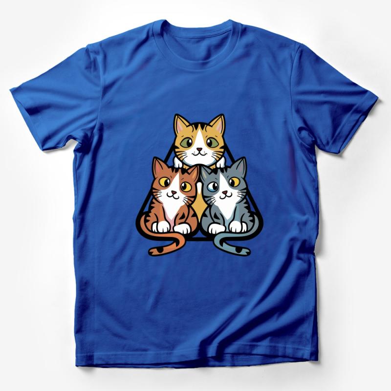 Cute Cartoon Cat Family T-Shirt, Fun Cat Lover Tee, Whimsical Trio Kitty Graphic, Unisex Adult and Kids Sizes Male T-Shirt