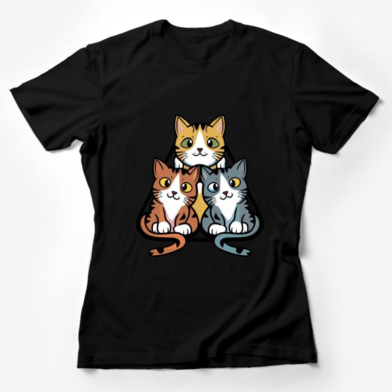 Cute Cartoon Cat Family T-Shirt, Fun Cat Lover Tee, Whimsical Trio Kitty Graphic, Unisex Adult and Kids Sizes Female T-Shirt