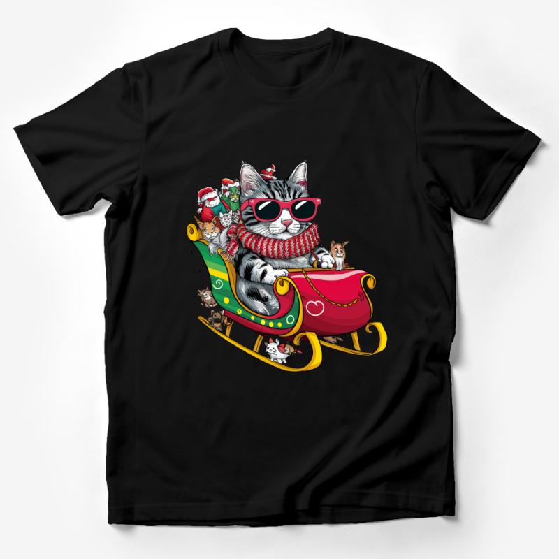 Cool Cat Santa Sleigh Ride T-Shirt, Christmas Graphic Tee, Funny Holiday Shirt, Cat Lover Gift, Festive Winter Apparel, Unisex Top Male T-Shirt