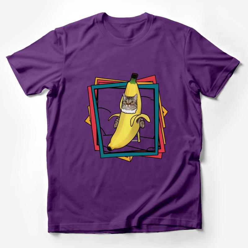 Funny Cat Banana T-Shirt, Quirky Animal Lover Tee, Unique Graphic Cat Shirt, Cute Feline Novelty Top Male T-Shirt