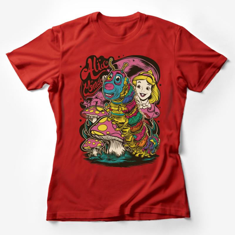 Alice in Wonderland T-Shirt, Vintage Fantasy Graphic Tee, Colorful Caterpillar Design, Retro Style Top, Unisex Adult Clothing Female T-Shirt