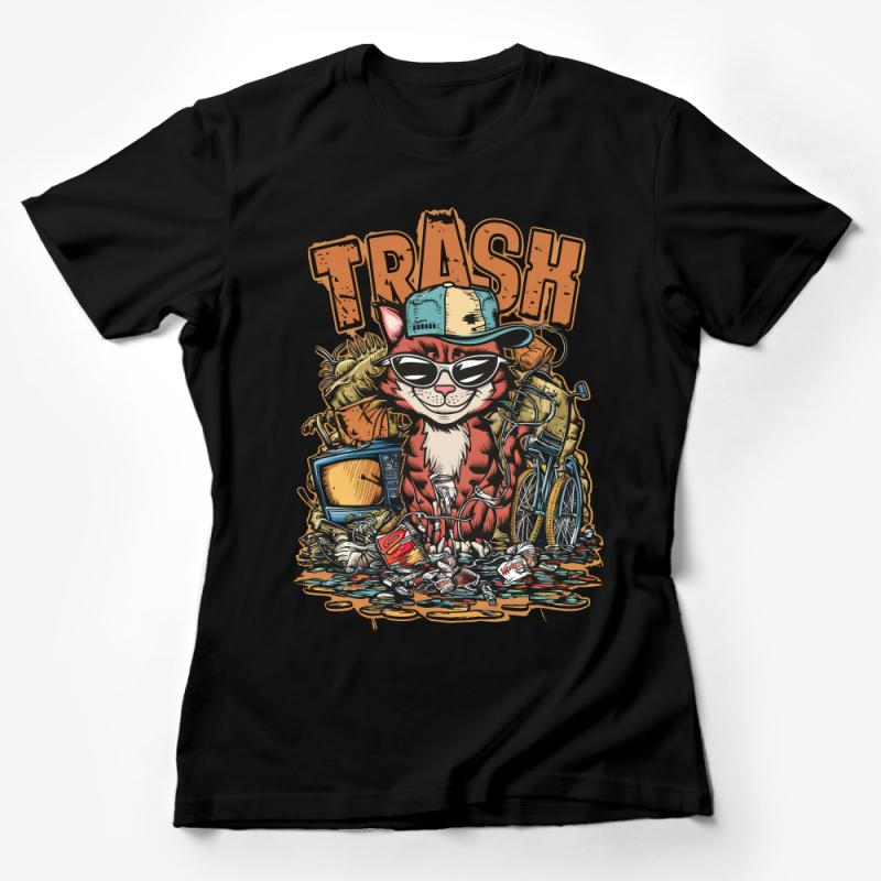 Cool Cat Trash Collector Graphic T-Shirt, Vintage Style Hipster Cat Tee, Unisex Casual Streetwear, Unique Gift Idea Female T-Shirt