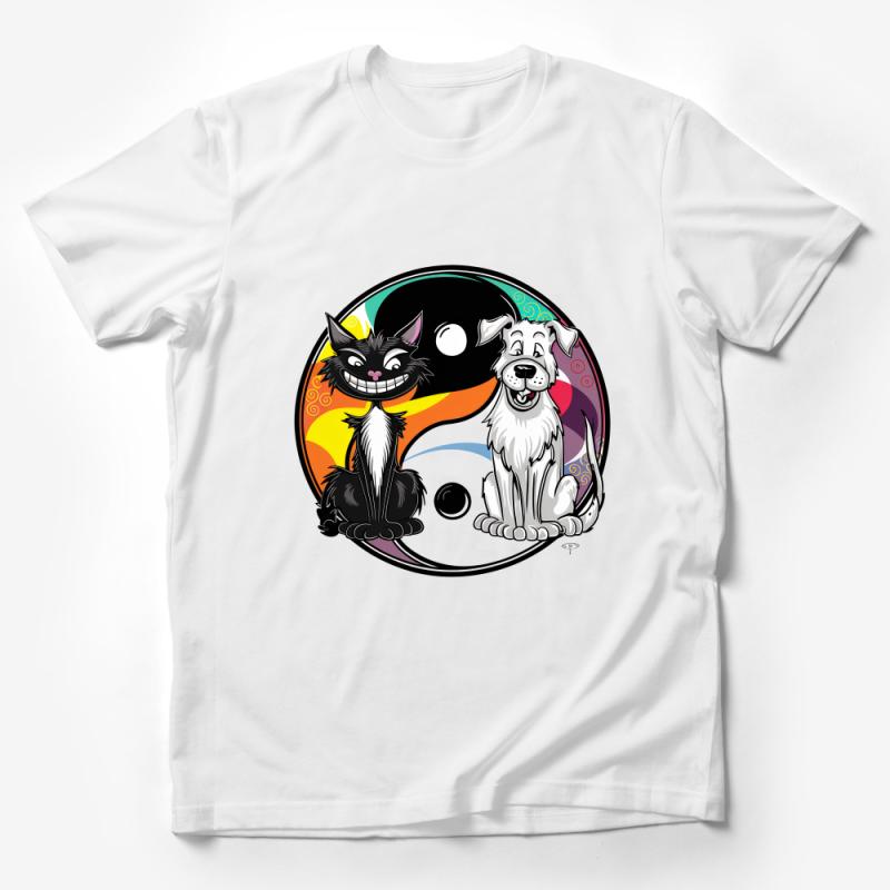 Yin Yang Cats and Dogs T-Shirt, Cute Pet Harmony Balance Graphic Tee, Unisex Animal Lover Shirt, Vibrant Zen Circle Top, Gift for Pet Owners Male T-Shirt