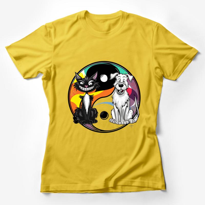 Yin Yang Cats and Dogs T-Shirt, Cute Pet Harmony Balance Graphic Tee, Unisex Animal Lover Shirt, Vibrant Zen Circle Top, Gift for Pet Owners Female T-Shirt