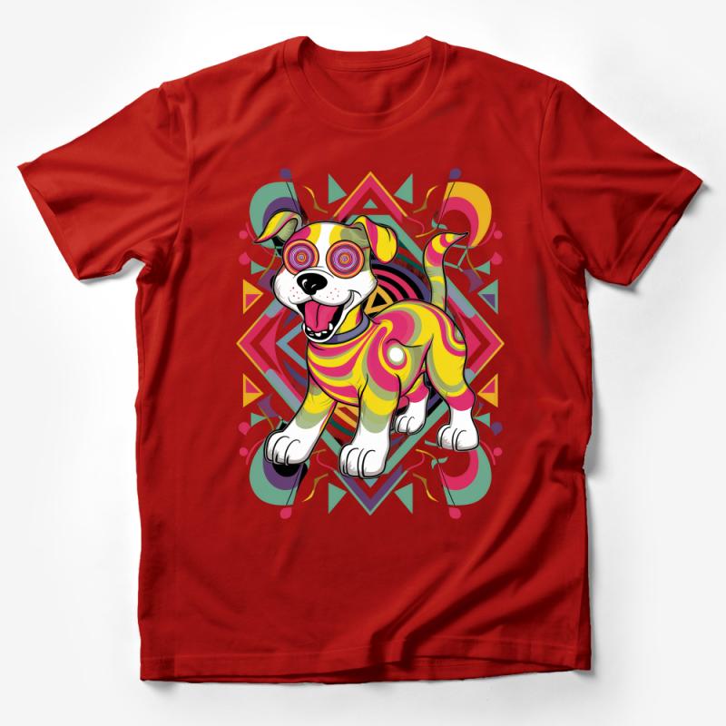 Vibrant Geometric Dog T-Shirt, Colorful Canine Graphic Tee, Unisex Bold Animal Design Top, Artistic Pet Lover Gift Shirt Male T-Shirt