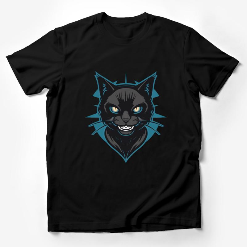 Black Cat T-Shirt, Cool Feline Graphic Tee, Unisex Gothic Cat Lover Shirt, Unique Pet Portrait, Hipster Animal Top, Edgy Streetwear Male T-Shirt