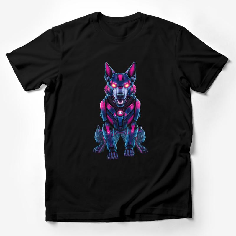 Cyberpunk Wolf T-Shirt, Neon Robot Wolf Graphic Tee, Sci-Fi Animal Lover Gift, Unisex Cyber Animal Shirt Male T-Shirt