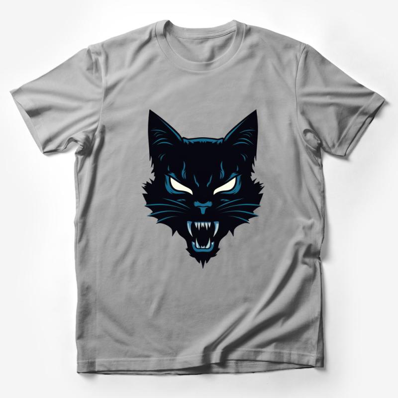 Men's Graphic T-Shirt - Fierce Black Cat Design, Cool Animal Face Tee, Casual Streetwear, Unique Illustration, Gift for Cat Lovers Male T-Shirt