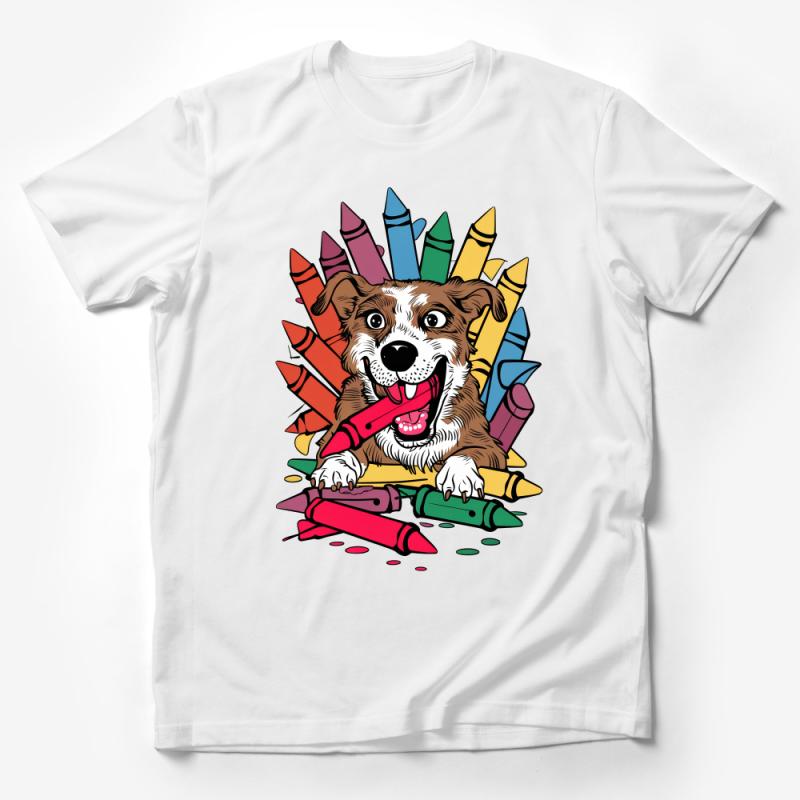 Colorful Crayon Dog T-Shirt, Cute Puppy Art Tee, Unisex Kids and Adults Graphic Shirt, Back to School Fun Apparel, Gift Idea Male T-Shirt