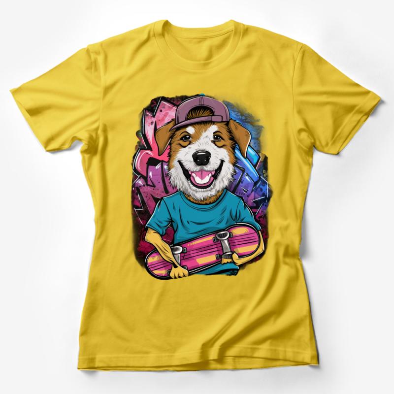 Hip Dog with Skateboard T-Shirt, Cool Urban Pup with Hat, Graphic Tee for Pet Lovers, Casual Streetwear Shirt Female T-Shirt