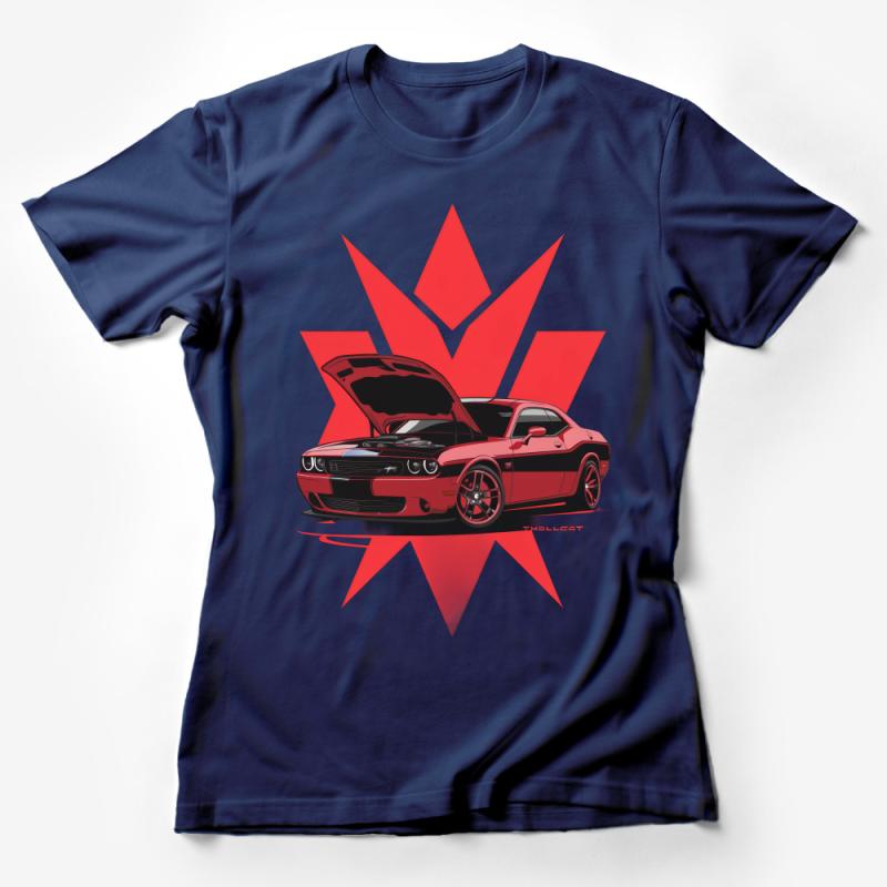 Muscle Car T-Shirt, Classic Red Challenger Graphic Tee, Car Enthusiast Gift, Automotive Apparel, Unisex Casual Wear Female T-Shirt