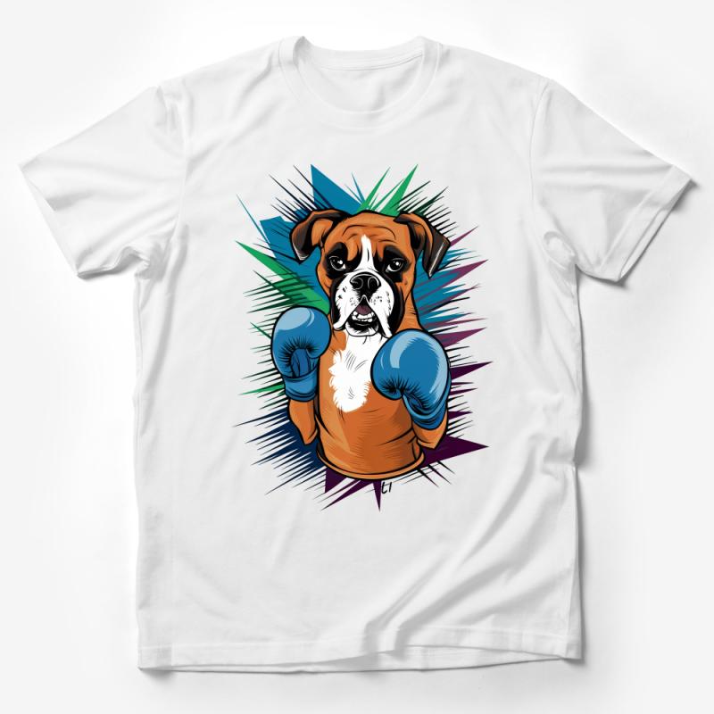 Boxing Dog T-Shirt, Cool Boxer Dog with Gloves Graphic Tee, Pet Lover Gift, Unisex Casual Shirt, Animal Sports Fan Apparel Male T-Shirt