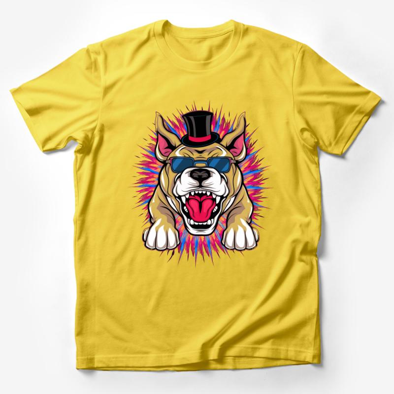 Cool Bulldog with Sunglasses and Hat T-Shirt, Colorful Dog Graphic Tee, Unisex Fun Animal Top, Urban Streetwear, Pet Lover Gift Idea Male T-Shirt