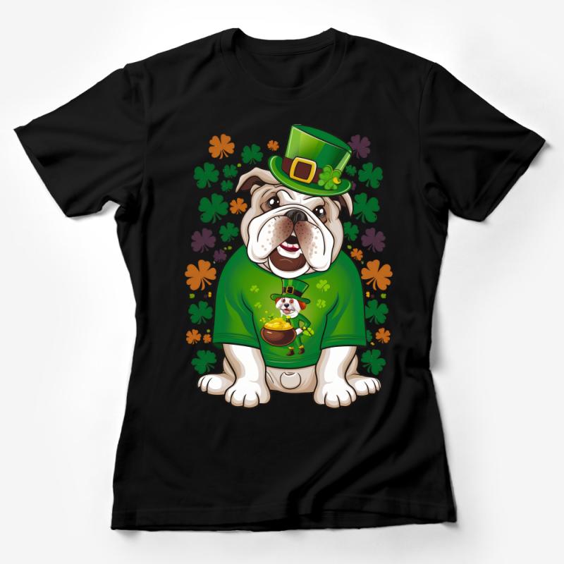 St. Patrick's Day Bulldog T-Shirt, Green Clover Puppy Tee, Dog Lovers Irish Festival Shirt, Unisex Graphic Tee, Pet Lover Gift Female T-Shirt