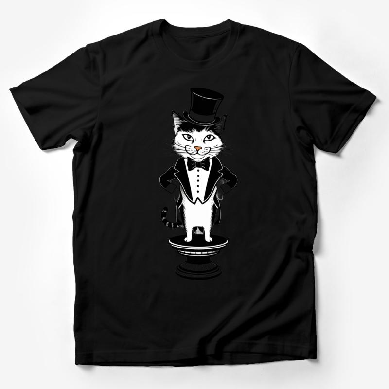 Gentleman Cat T-Shirt, Dapper Cat with Top Hat, Monochrome Feline Graphic Tee, Unique Animal Illustration Shirt, Unisex Gift Idea Male T-Shirt