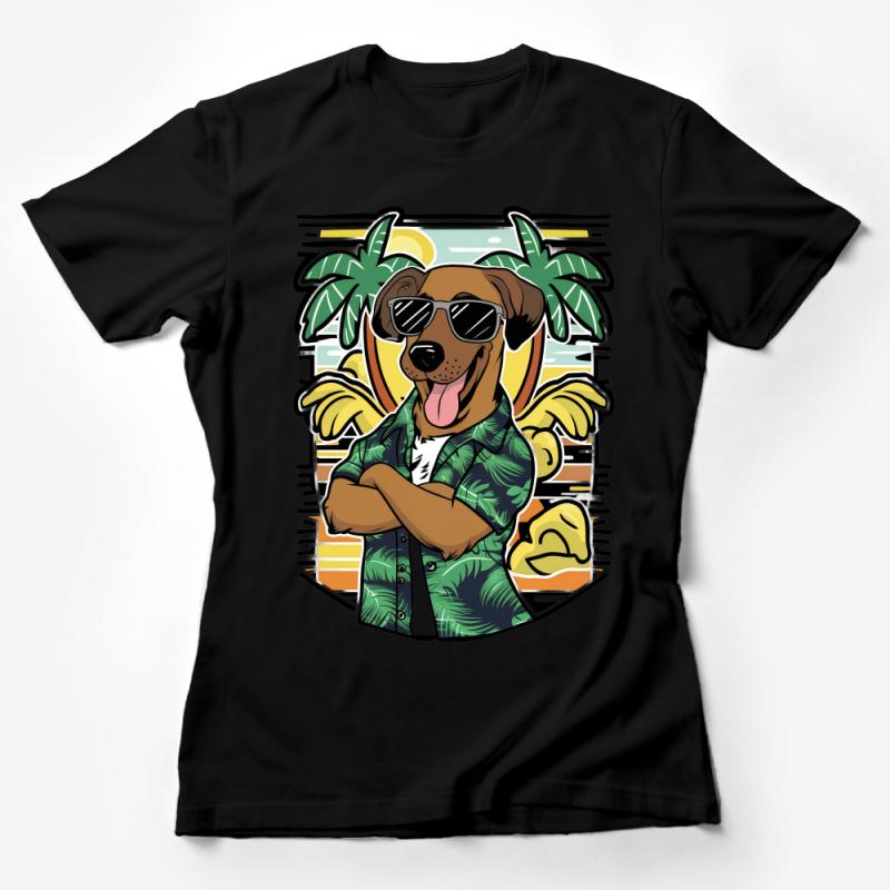 Hawaiian Shirt Dog T-Shirt, Cool Sunglasses Dog Tee, Tropical Palm Tree Graphic Shirt, Summer Beach Casual Wear for Dog Lovers Female T-Shirt