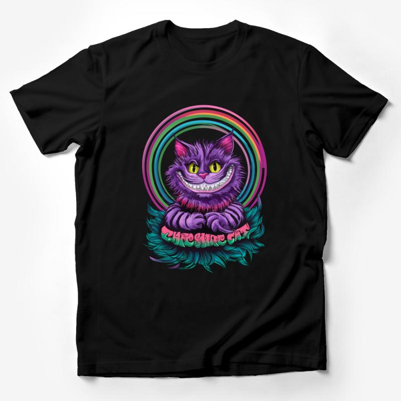 Cheshire Cat T-Shirt, Alice in Wonderland, Whimsical Cat Tee, Unisex Graphic Shirt, Fantasy Clothing, Psychedelic Cat Top Male T-Shirt