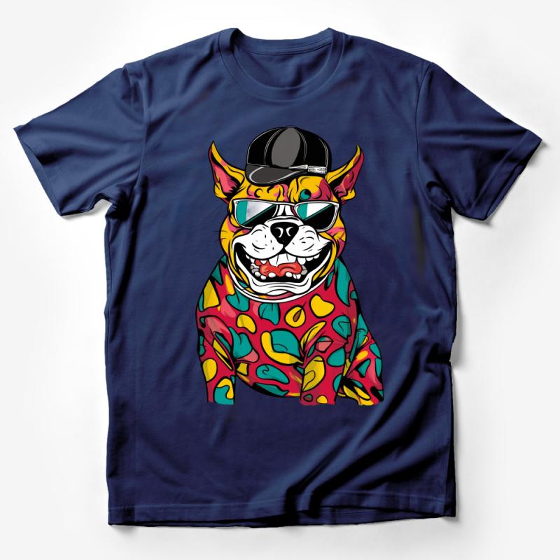 Colorful Pop Art Bulldog T-Shirt, Funky Animal Print Tee, Hipster Dog Shirt with Sunglasses, Unisex Graphic Tee, Streetwear Style Top Male T-Shirt