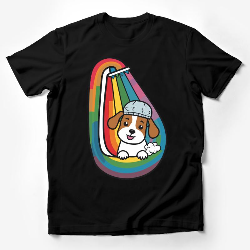 Cute Cartoon Dog Rainbow Tee, Colorful Puppy Graphic T-Shirt, Unisex Casual Summer Shirt, Dog Lover Apparel, Trendy Animal Print Top Male T-Shirt