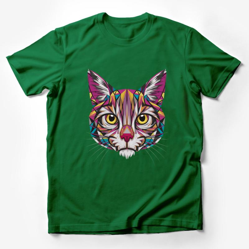 Colorful Geometric Cat Face T-Shirt, Abstract Animal Art, Trendy Hipster Graphic Tee, Unisex Adult Clothing Male T-Shirt