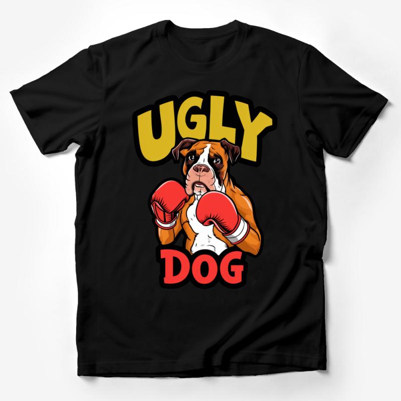 Funny Ugly Dog T-Shirt, Cute Boxer Dog with Boxing Gloves Tee, Novelty Gift Shirt, Unisex and Women's Fit, Pet Lover Graphic Top Male T-Shirt