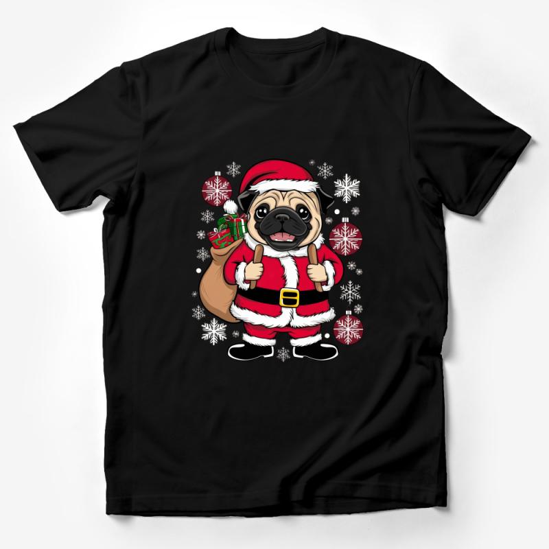 Santa Pug Christmas T-Shirt, Cute Holiday Dog Tee, Festive Pug Lover Gift, Kids and Adults Xmas Shirt Male T-Shirt