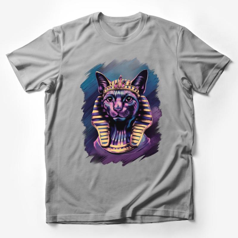 Egyptian Cat Pharaoh T-Shirt, Unique Animal Art Tee, Colorful Sphinx Cat Graphic Shirt, Unisex Fashion Top Male T-Shirt