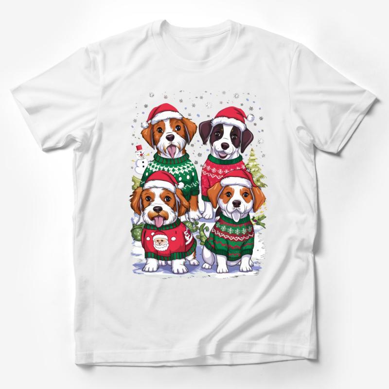 Christmas Dog T-Shirt, Cute Puppy Holiday Apparel, Santa Hat Dogs, Festive Winter Canine Fashion, Unisex Pet Lover Gift Male T-Shirt