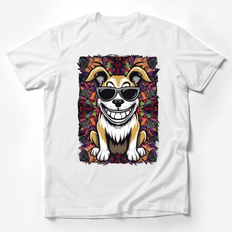 Funky Cartoon Dog T-Shirt, Colorful Retro Animal Graphic Tee, Cool Sunglasses Dog Lover Shirt, Unisex Casual Top Male T-Shirt