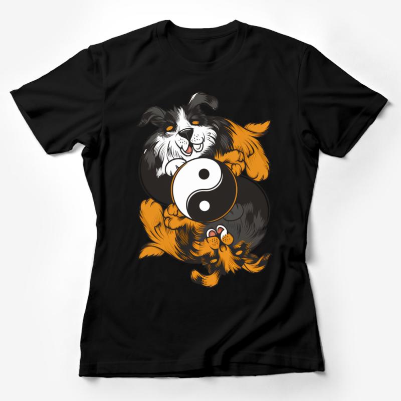 Yin Yang Dogs T-Shirt, Playful Pups Graphic Tee, Unisex Animal Balance Shirt Female T-Shirt