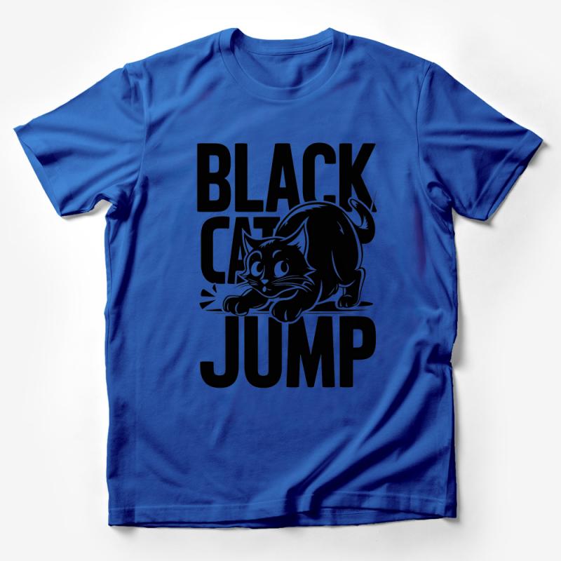 Black Cat Jump Graphic Tee, Funny Cat Lover T-Shirt, Casual Feline Cotton Shirt, Unisex Kitten Top, Pet Owner Gift, Animal Illustration Apparel Male T-Shirt