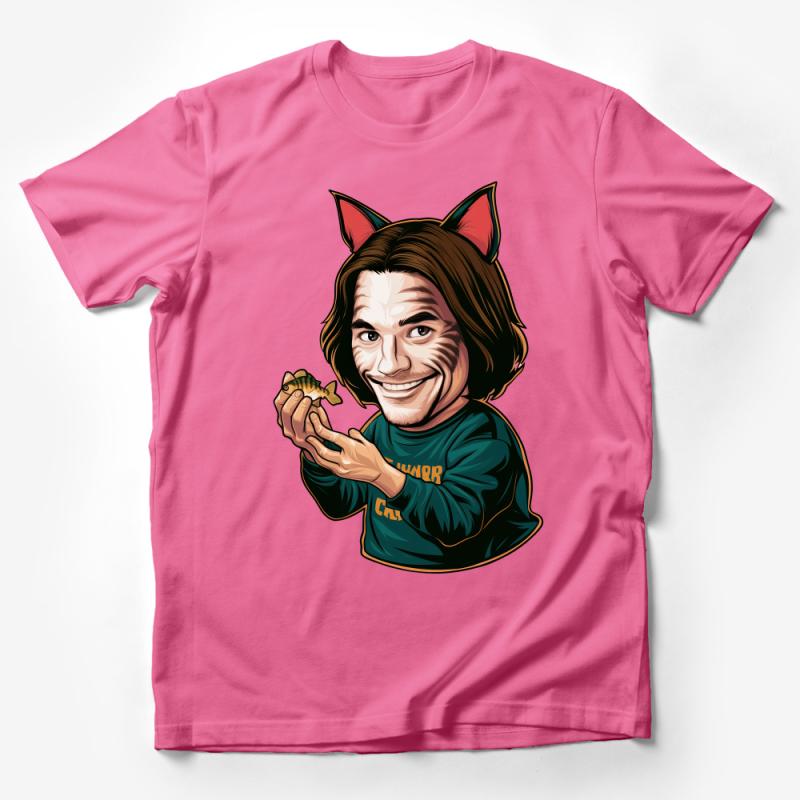 Funny Cat Ear Human Cartoon Graphic Tee, Unisex T-Shirt, Quirky Illustration, Casual Streetwear, Unique Gift Idea Male T-Shirt