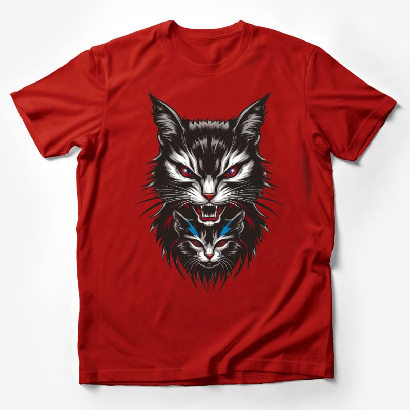 Men's Graphic Tee Fierce Cats, Cool Wildcat Print T-Shirt, Animal Lovers Shirt, Casual Streetwear, Red and Blue Accent, Unique Gift Male T-Shirt