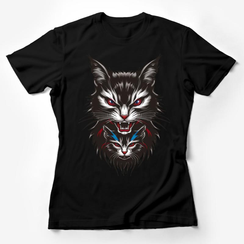 Men's Graphic Tee Fierce Cats, Cool Wildcat Print T-Shirt, Animal Lovers Shirt, Casual Streetwear, Red and Blue Accent, Unique Gift Female T-Shirt