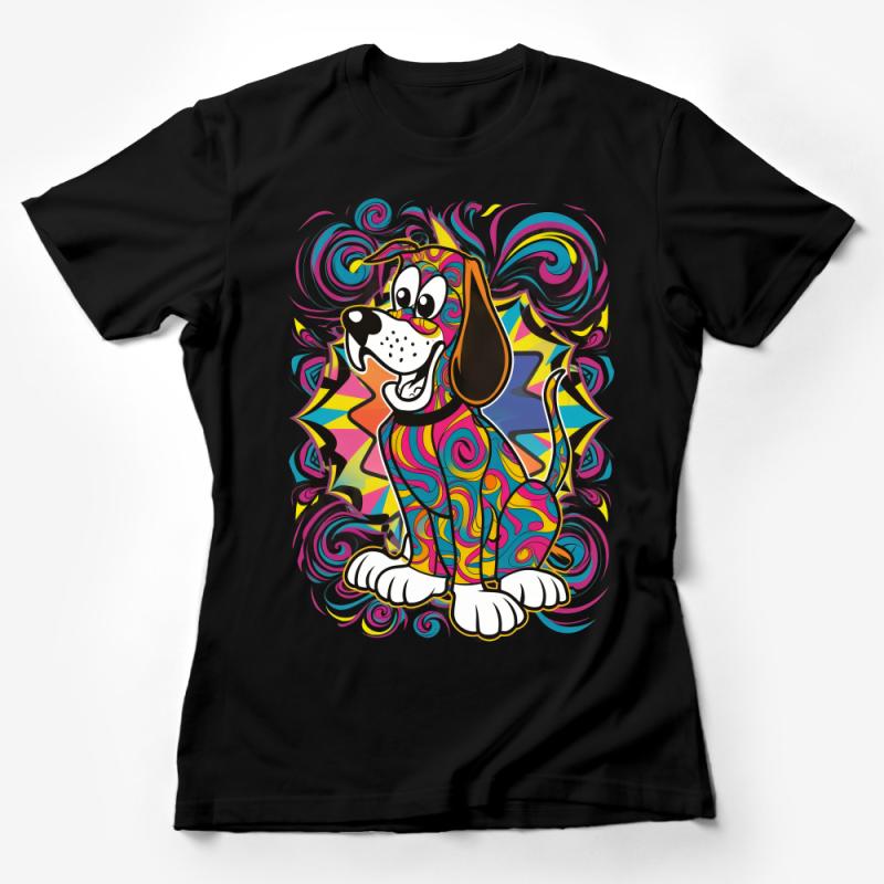 Colorful Psychedelic Dog T-Shirt, Vibrant Cartoon Animal Graphic Tee, Unisex Funky Streetwear Shirt, Gift for Dog Lovers Female T-Shirt