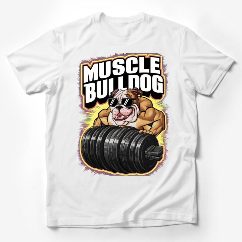 Muscle Bulldog T-Shirt, Funny Dog Lifting Weights Tee, Gym Workout Shirt, Cool Pet Lover Gift, Unisex Graphic Tee Male T-Shirt