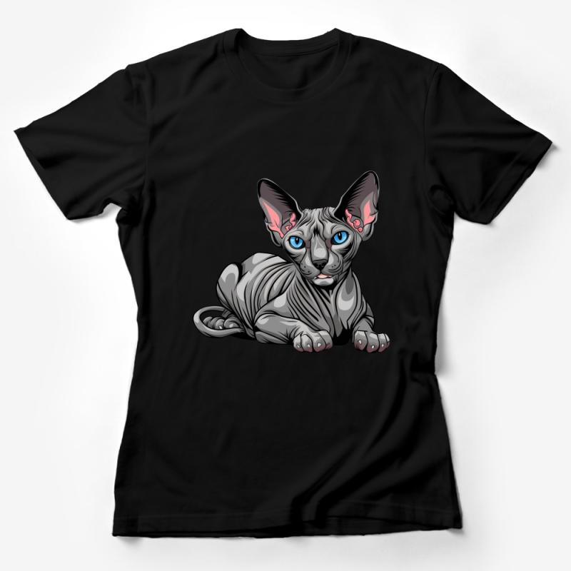 Cute Sphynx Cat T-Shirt, Hairless Cat Lover Tee, Unique Pet Illustration Shirt, Unisex Cat Graphic Tee, Casual Animal Print Top Female T-Shirt