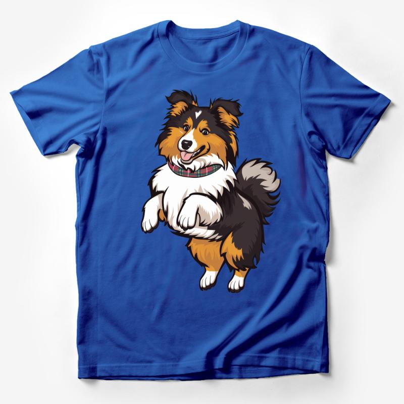 Cute Shetland Sheepdog T-Shirt, Unisex Cartoon Dog Graphic Tee, Pet Lover Gift, Fun Animal Print Shirt, Casual Wear for Dog Owners Male T-Shirt