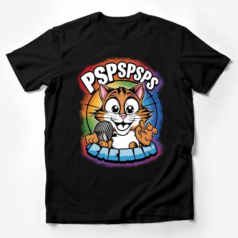 Funny Cat T-Shirt, Pspsps Meme Graphic Tee, Casual Kitten Lover Shirt, Colorful Feline Art Top, Unisex Gift for Cat Owners Male T-Shirt