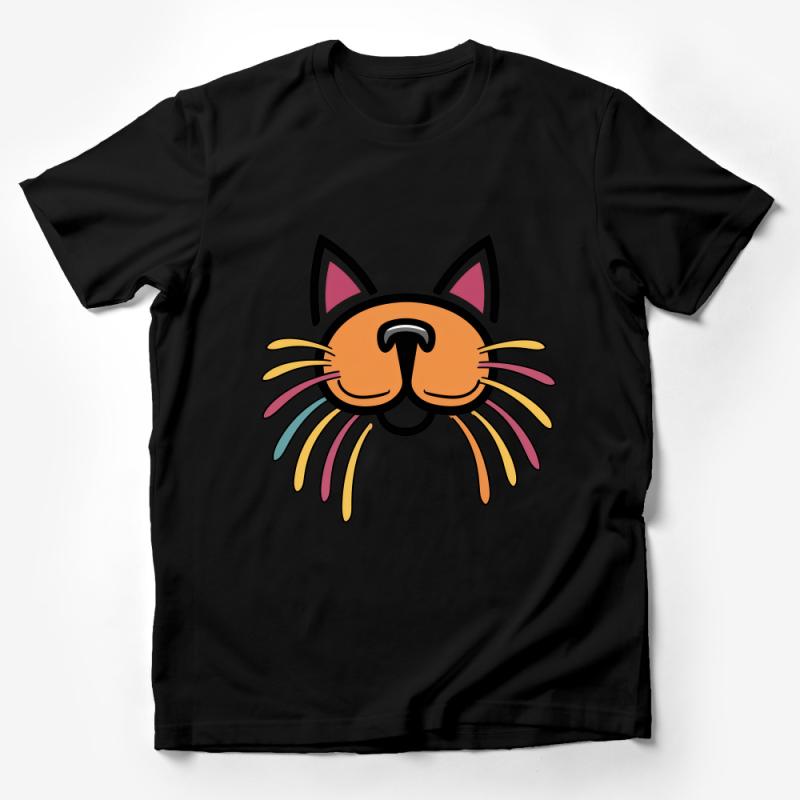 Colorful Whiskers Cat Face T-Shirt, Cute Feline Graphic Tee, Fun Animal Lover Unisex Shirt, Casual Gift Idea Male T-Shirt