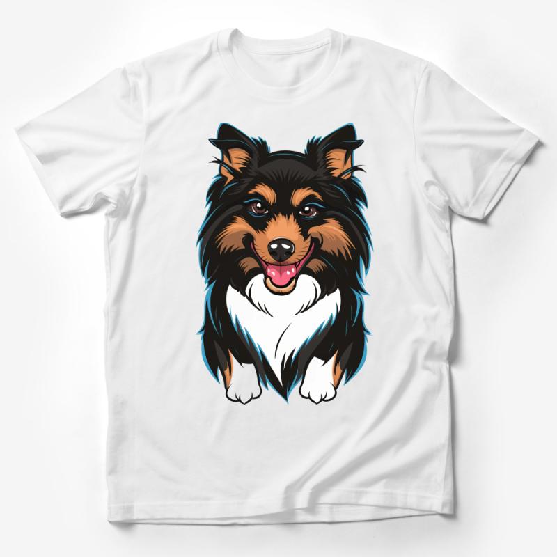 Colorful Tri-color Sheltie Dog T-Shirt, Unisex Cartoon Shetland Sheepdog Tee, Pet Lover Gift, Casual Dog Breed Shirt, Soft Fabric Top Male T-Shirt