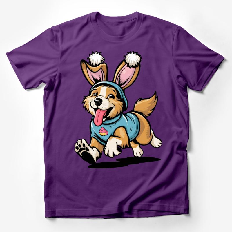 Cute Corgi Dog T-Shirt, Funny Bunny Ears Cartoon Graphic Tee, Pet Lover Apparel, Casual Unisex Shirt Male T-Shirt