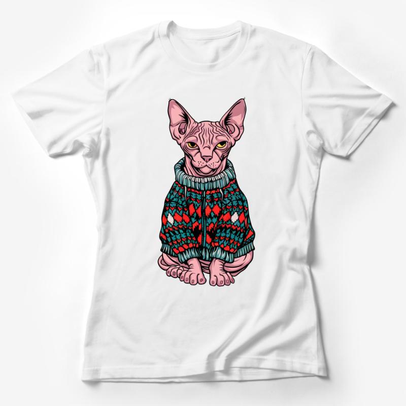 Hipster Sphynx Cat T-Shirt, Quirky Cat Lover Tee, Unisex Graphic Shirt, Cozy Animal Winter Apparel, Casual Fashion Top Female T-Shirt