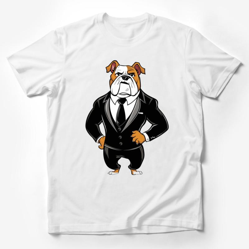 Funny Bulldog in Suit T-Shirt, Cartoon Dog Boss Tee, Unique Animal Graphic Shirt, Gift for Dog Lovers, Cool Pet Illustration Top Male T-Shirt