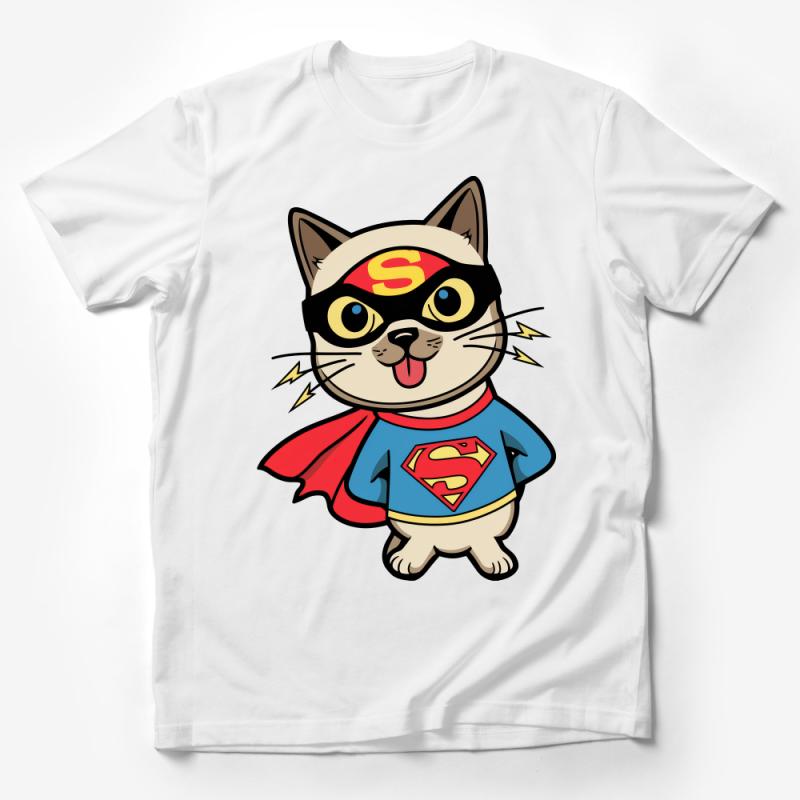 Cute Superhero Cat T-Shirt, Kids Animal Cartoon Tee, Fun Comic Style Cat Lover Gift, Unisex Children's Clothing Male T-Shirt