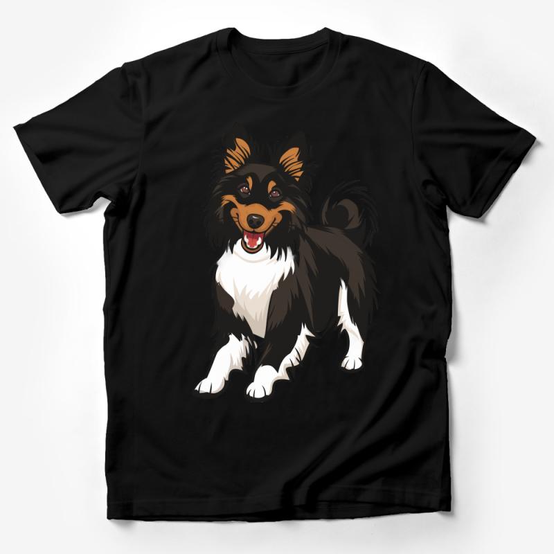 Cute Tricolor Dog Graphic T-Shirt, Fun Canine Illustration Tee, Casual Pet Lover Gift, Unisex Animal Design Shirt Male T-Shirt