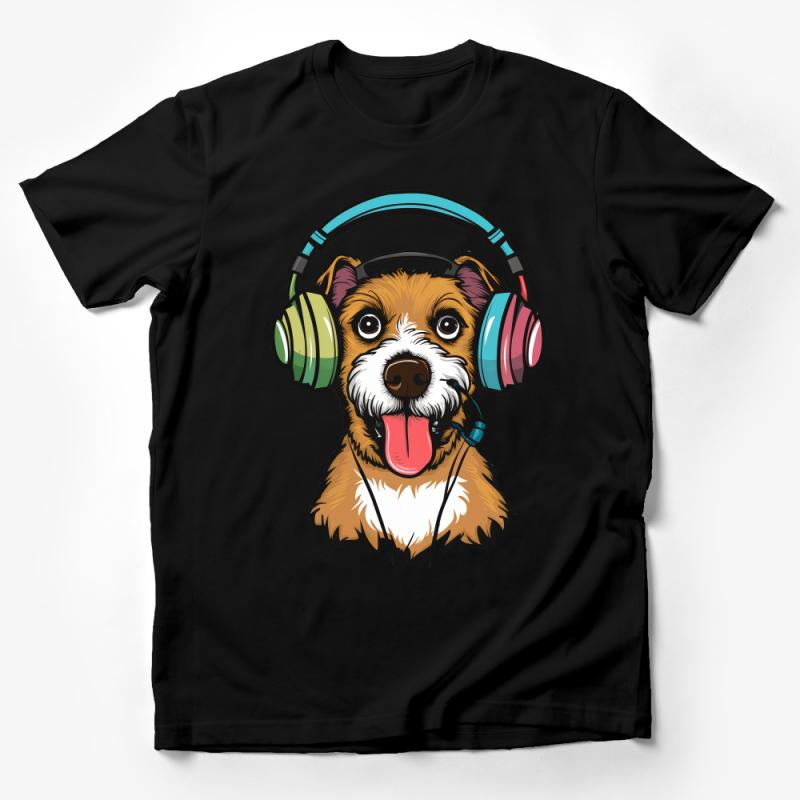 Cute Dog with Headphones T-Shirt, Music Lover Graphic Tee, Unisex Casual Dog Illustration Shirt, Funny Animal Tee Gift Idea, Pet Lovers Top Male T-Shirt