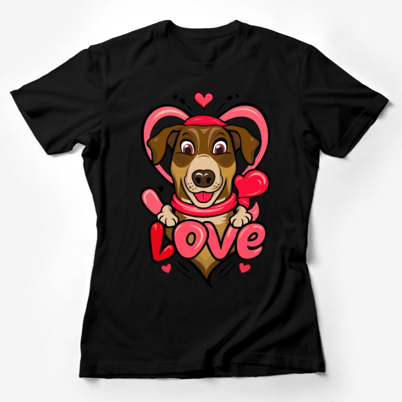 Cute Dog Love Heart T-Shirt, Adorable Puppy Valentine's Day Tee, Pet Lover Gift, Animal Graphic Shirt, Unisex Clothing Female T-Shirt